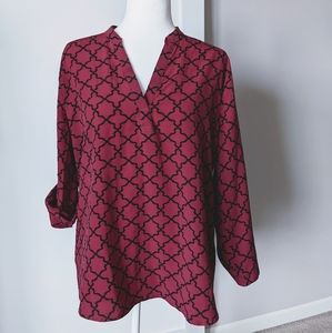 Tacera, size L, burgundy/black, 3/4 or full length sleeve, polyester v-neck